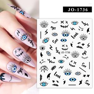 Nail Stickers Art Water Decals Eyes Stripe Press On Nails Foil And Manucure Sliders For