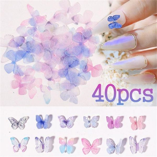 Nail Stickers Stickers 40Pcs / Sac Papillon Design Paillettes 3D Coloré Résine Flocons Manucure Violet Art Décorations DIY BeautyStickers