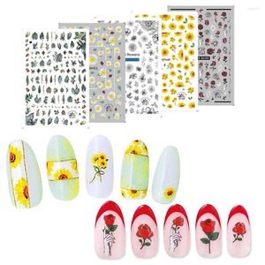 Autocollants pour ongles holographique Gel Patch tournesol fleur feuille tatouages temporaires transfert d'eau curseurs décalcomanies Art