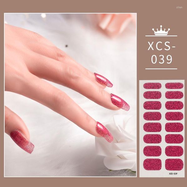 Autocollants pour ongles Rose rouge brillant scintillant autocollant de couverture complète pour ongles auto-adhésif mode beauté
