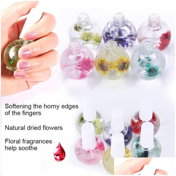 Tratamientos de uñas Tratamiento de aceite de cutícula Flor seca Nutrición natural Líquido Agente suavizante Protección de bordes de uñas Cuidado Salud corporal Regalo D Dhnd5