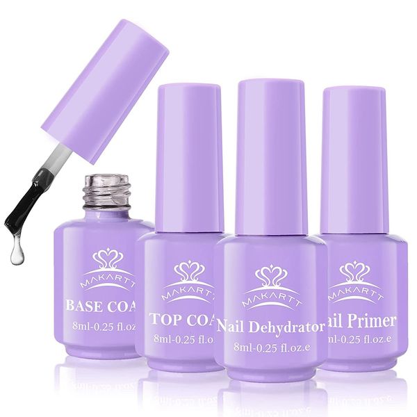 Traitements des ongles Makartt Kit de déshydratation et d'apprêt pour ongles à base de gel et couche de finition 4 pièces outil de préparation des ongles à action prolongée pour vernis à ongles en gel poudre acrylique 230718