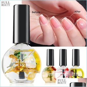 Traitements des ongles Nouvelle huile de cuticule Traitement des ongles Fleur sèche Nutrition naturelle Liquide Adoucir Agent Ongles Bord Protection Soins Corps Santé Dhld4