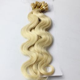 Nail / U Tip # 613 Brésilien Remy Hair Platinum Blonde Corps Ondulés Micro Bead Loop Ring Extensions de Cheveux 0.8g / s 200pcs / lot
