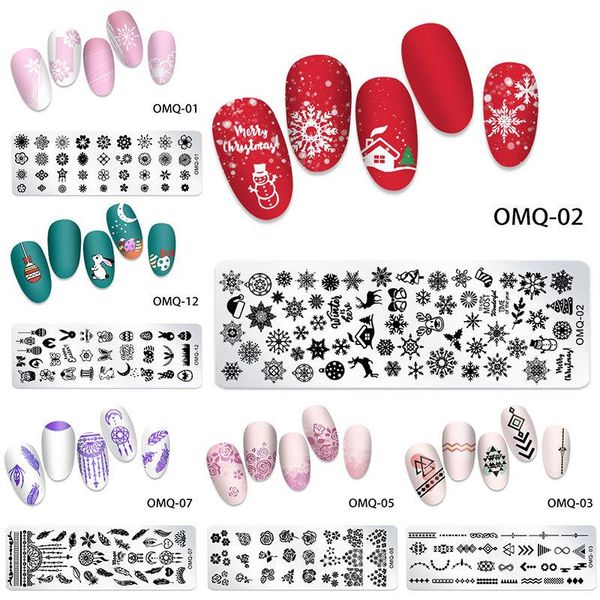 Esmalte de gel UV para uñas Plantillas Placa de estampado en uñas Flor nieve Serie navideña para manicura