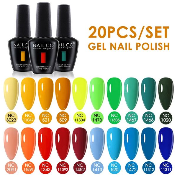 NAILCO 15ml 20 piezas conjunto de esmaltes de uñas de Gel Primavera Verano Color UV arte todo para manicura pintura DIY profesionales 240229