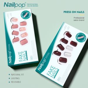 NAILPOP 30pcs Box Press on Fake Nails with Designs Short False Set Artificial Reusable Full Cover Wearable Tips Manicure 220716