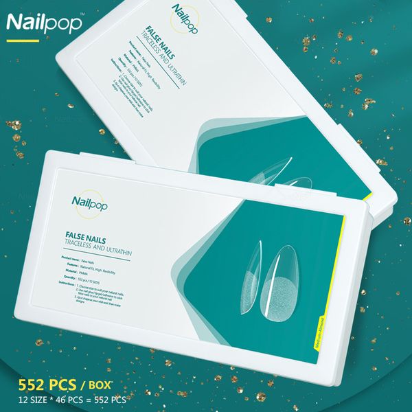 Nailpop 552 stuks ultradunne en spoorloze nepnagels set druk op doodskist acryl volledige dekking valse tips gemiddelde lengte 220716