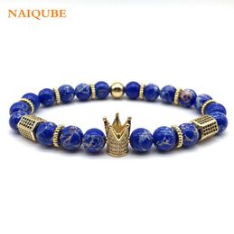 NAIQUBE 2018 Fashion Cube Charm Crown Armband Mannen Stenen Kralen Armbanden Armbanden Homme Jewelry7915427