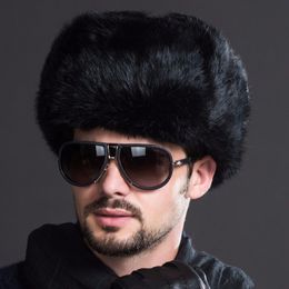 Naiveroo mode russe masculin hivernal chaud de fourrure de fourrure chaude de fourrure noire massif épaississe-oreille casquettes leifeng chapeaux de neige oreille 3156