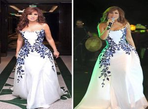 Najwa Karam A Line White Celebrity Dresses 2016 Arabic Dubai Elegant Evening Gowns con simple bordado Longitud de piso Mujeres Prom 4991879