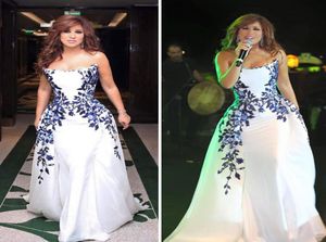 Najwa Karam ALine Witte Celebrity Jurken 2016 Arabische Dubai Elegante Avondjurken met Eenvoudig Borduursel Vloerlengte Vrouwen Gala 8931203