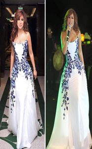 Najwa Karam ALine Witte Celebrity Jurken 2016 Arabisch Dubai Elegante Avondjurken met Eenvoudig Borduursel Vloerlengte Dames Gala 8089027