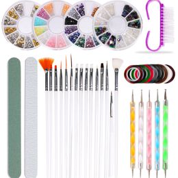 NAK003 – pinceaux de manucure complets, stylo avec roue de décoration pour Nail Art, feuilles de pédicure, Kit de limes de ponçage, ruban pour Nail Art