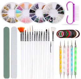 NAK003 Full Manucure Set Brushes Pen for Nail Art Kit avec autocollant en aluminium et ongles Dotting Pen Tips Files Dust Supprimer Brush 9210412