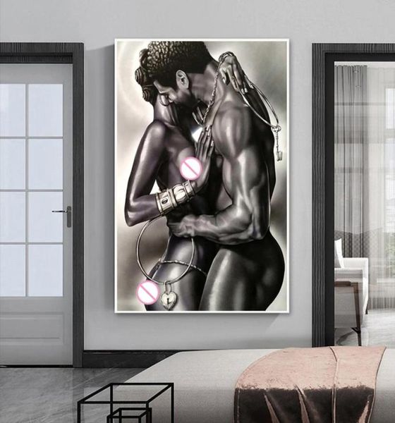 Pintura al óleo de pareja negra desnuda amantes perfectos carteles e impresiones en lienzo Cuadros Cuadros de pared para decoración para sala de estar sin marco 5594755