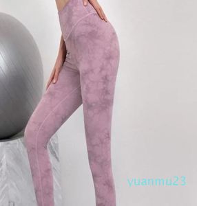 Leggings de Yoga Tiedye à sensation nue, poche à la taille, pantalon de Fitness taille haute brossé Double face