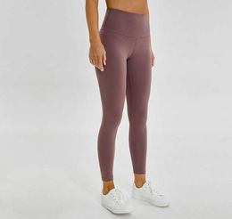 Matériel nu femmes pantalons de yoga L85 couleur unie sport vêtements de sport Leggings taille haute élastique Fitness dame collants globaux entraînement2051889