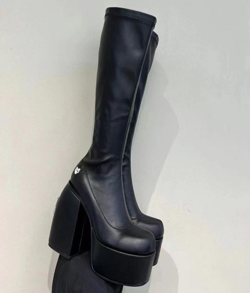 Boot de lujo de Wolfe Nake Boot Naked Wolfe Spice Black Stretch Boots Circumferencia Fabricación de tela PERCANOS Material superior Tacón alto P9270675