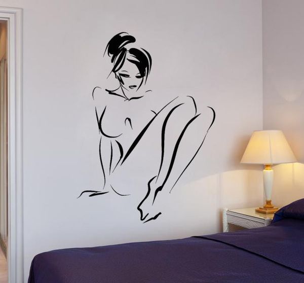Femme nue Sketch Stickers muraux pour chambre à coucher pour adulte décoration murale en vinyle autocollant sexy filles art décalcomanies étanche3174309
