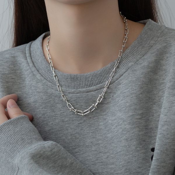 Nalan s925 argent Sterling INS vent Thai argent en forme de U fer à cheval boucle collier vent froid Hip Hop chaîne de cou bijoux