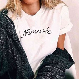 Namaste Camiseta gráfica Mujeres Camisetas de algodón de manga corta Camisetas negras Femme Camisetas blancas Mujer 210623