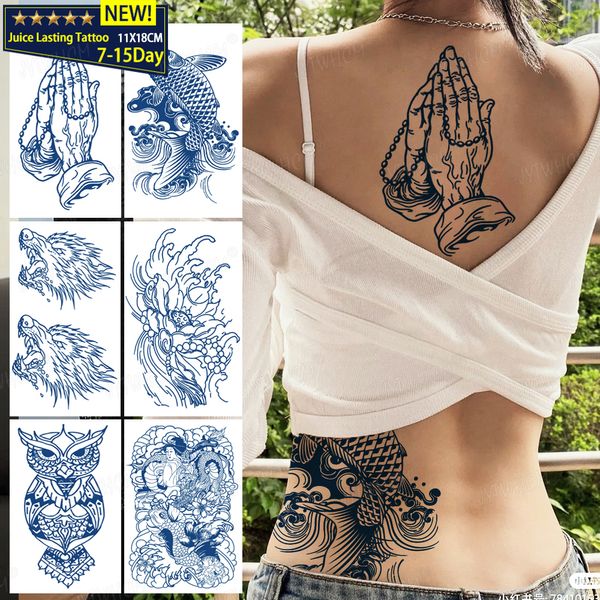 Pegatinas de tatuaje Namaste, mangas impermeables, jugo duradero, pez semipermanente, búho, ondas de agua, tinta de Anime, tatuajes temporales simples