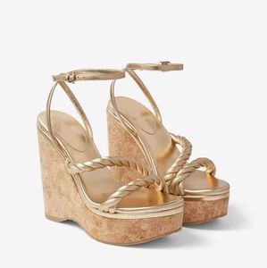 Naam Brandontwerper Sandalen Dames Hoge hakken Wedge Pumps Wedges 110 mm Latte Nappa Lederen Wiggen met Emblem en Box