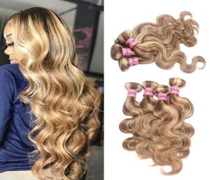 Namibeauty Honey Blond Highlight Braziliaanse lichaamsgolf Remy Hair Extensions 4 Bundels Piano Color 8613 Hair Weaves54474803878802