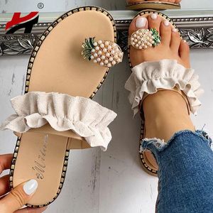 Nan jiu berg 2020 vrouwen zomer slippers outdoor schoenen handgemaakte platte sandalen open teen ananas fee stijl plus size 35-43 x1020