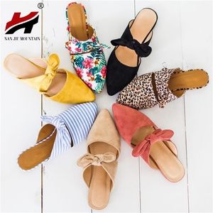 Nan Jiu Mountain Summer Flat Pointed Bow Sandals 6 Kleur Damesschoenen Slippers Slippers Plus Maat 3543 Y200423