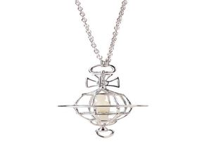 Nanaspacequeen van de West Creative Silver Threedimensional Hollow Bird Cage Saturn Long Necklace 2650771