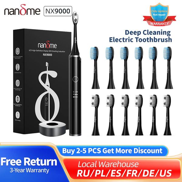 Nandme NX9000 Brosse à dents électrique ultrasonique IPX7 Étanche Écran LCD intelligent Charge inductive Brosse à dents de nettoyage en profondeur 240104