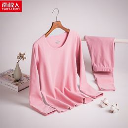 Nanjiren Mujer Ropa interior térmica Conjunto Mujeres Pijama Conjunto Ropa de dormir Grils Sólido Alta Calidad LongJohns Set Camisas largas Pantalones largos 201027