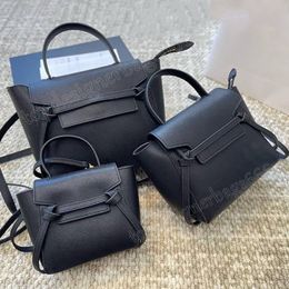 Nano cinturón bolso granulado negro granulado mango de cuero bolso de hombro crossbody pico bolsas de cinturón bolso genuino diseñador mujer de lujo bolso con solapa billetera dama totes