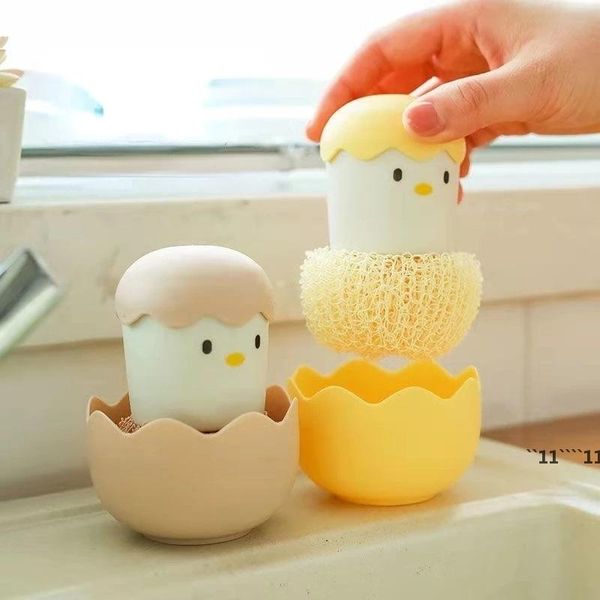 Nano Brosse De Nettoyage Avec Poignée Cuisine Poulet Pot Brosse Dessin Animé Coquille D'oeuf Amovible Ne Perd Pas De Fil Boule De Nettoyage De Plat RRB15415