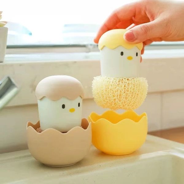 Nano brosse de nettoyage avec poignée, brosse pour Pot de poulet de cuisine, dessin animé, coquille d'œuf détachable, ne perd pas de fil, boule de nettoyage de la vaisselle