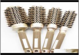 Brosse à cheveux en poils de sanglier nano ionique, peigne de Salon, brosse ronde pour sèche-cheveux en 4 tailles, outils de coiffure professionnels B087 T5683011