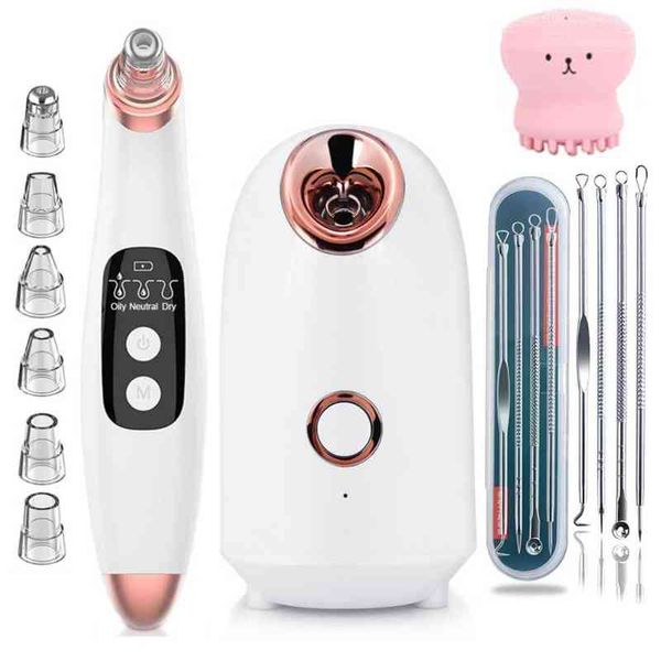 Nano Ionic Face Sprayer Máquina de vapor + Removedor de espinillas Limpiador de poros al vacío Acné Comedones Limpieza profunda Instrumentos de belleza 220516