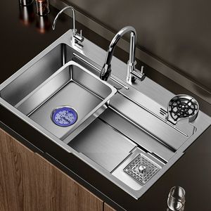 Nano fregadero de cocina de acero inoxidable 304, fregadero individual grande, cuenco de lavabo con lavavajillas para accesorios de drenaje de renovación del hogar