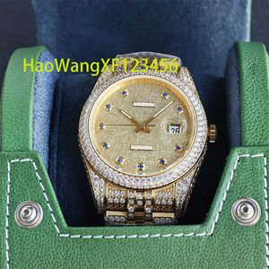 Nano-Plating Luxury Watch for Gift Rose Gold plaqué en acier inoxydable Verre Men Moisanite Round Round Gems Stones Watch