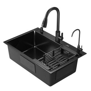 Nano évier de cuisine en acier inoxydable mat carré accessoires de cuisine de haute qualité grand lavabo à un seul bol robinets de cuisine