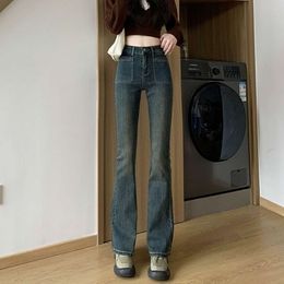Nano gele hoge taille wijd uitlopende jeans dames 2024 lente nieuwe slanke pasvorm en afslank fit elastische hoefijzer micro wijd uitlopende broek