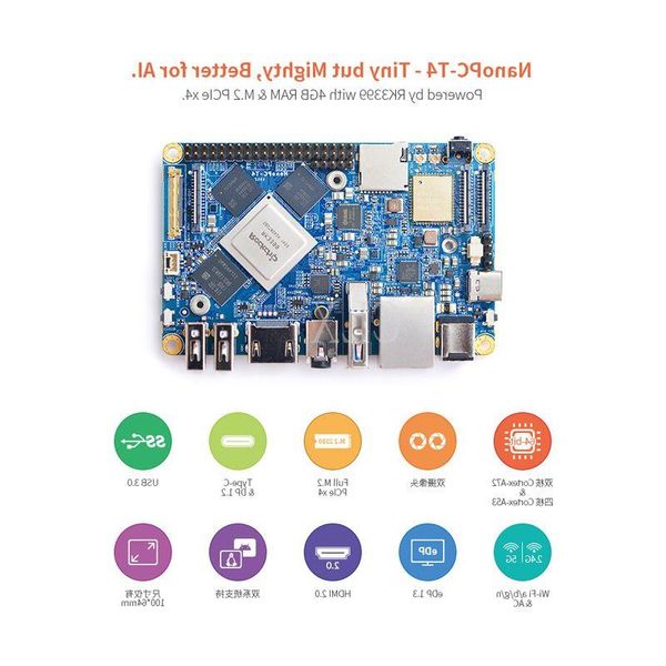 Livraison gratuite NanoPC-T4 Open Source RK3399 ARM Development Board DDR4 RAM 4 Go Gbps Ethernet, prise en charge Android et Ubuntu, AI et deep lea Iihi