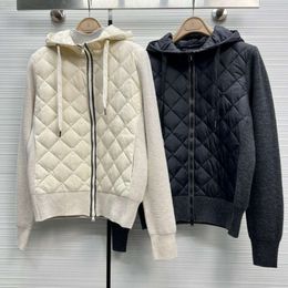 Nanyou – manteau léger à capuche en duvet d'oie, avec panneau en laine et cachemire tricoté, Lingge Yansewn, nouvelle collection automne et hiver 2023