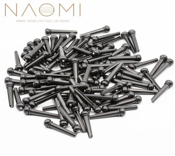 Naomi 100pcs Pins de guitarra acústica Accesorios Pintas de puente de guitarra acústica Accesorios de piezas de guitarra negra New8432083