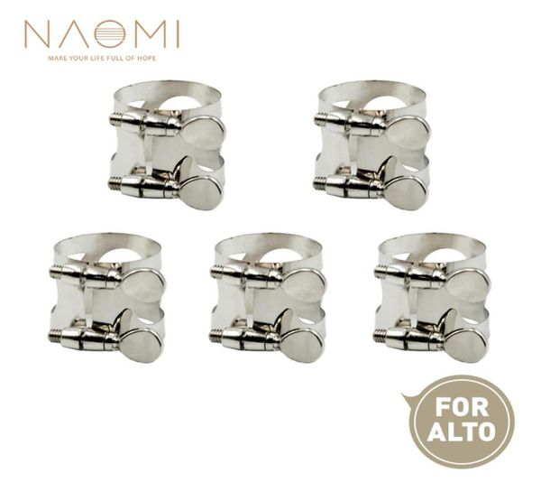 NAOMI 5 pièces embout de Saxophone Alto Ligature métal Ligature pour embout de Saxophone Alto avec Double vis couleur argent New5910071