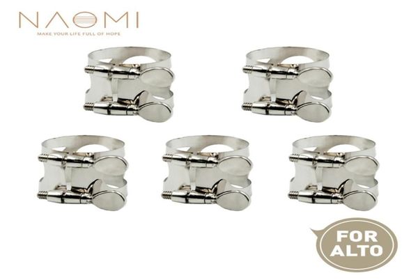 Naomi 5pcs Alto Sax Boquilla Ligature Ligature de metal para boquilla de saxofón alto con tornillos dobles Color plateado New2449070