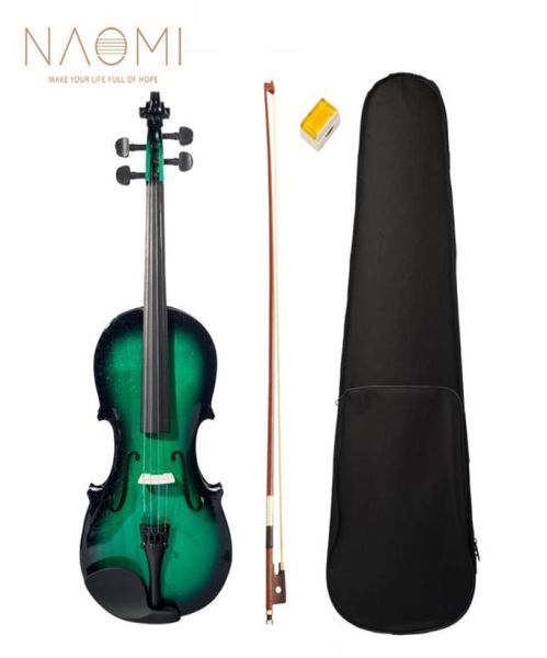 NAOMI violon acoustique 44 violon pleine grandeur étui de violon arc colophane vert noir pour les étudiants débutants ensemble d'accessoires pour violon NEW2426244