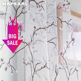 1 pieza de cortina de tul Floral de NAPEARL, telas transparentes modernas, textil púrpura para el hogar, puerta de cocina, tratamiento de ventana de dormitorio corto 210712